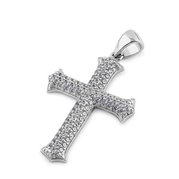 Sterling Silver Medieval Cross Round Cut Clear CZ Necklace Pendant New - Picture 1 of 4